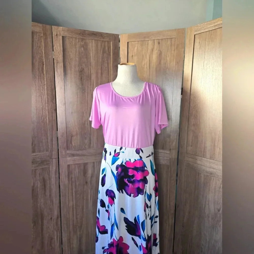 Women maxi pink flowers dress 3XL - Picture 3 of 12